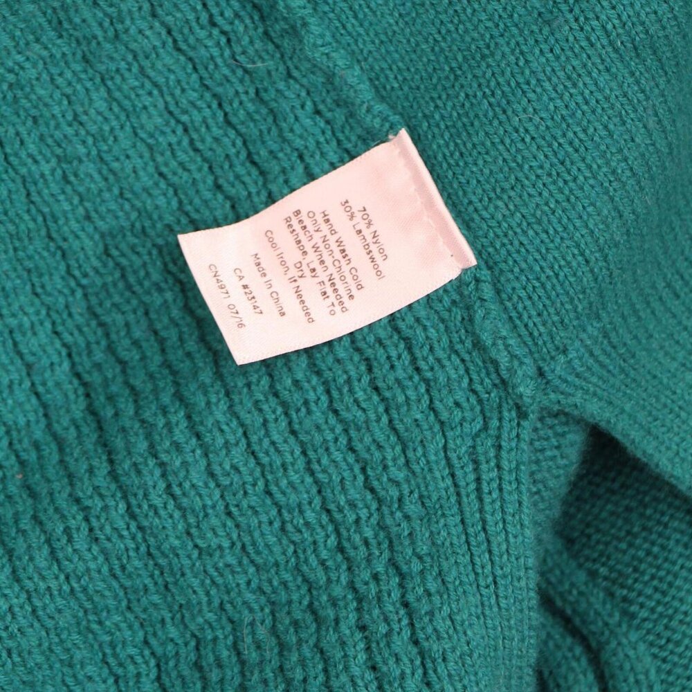 Talbots Womens Tie High Neck Lawbswool Textured Knit Sweater Green PM - Picture 4 of 5